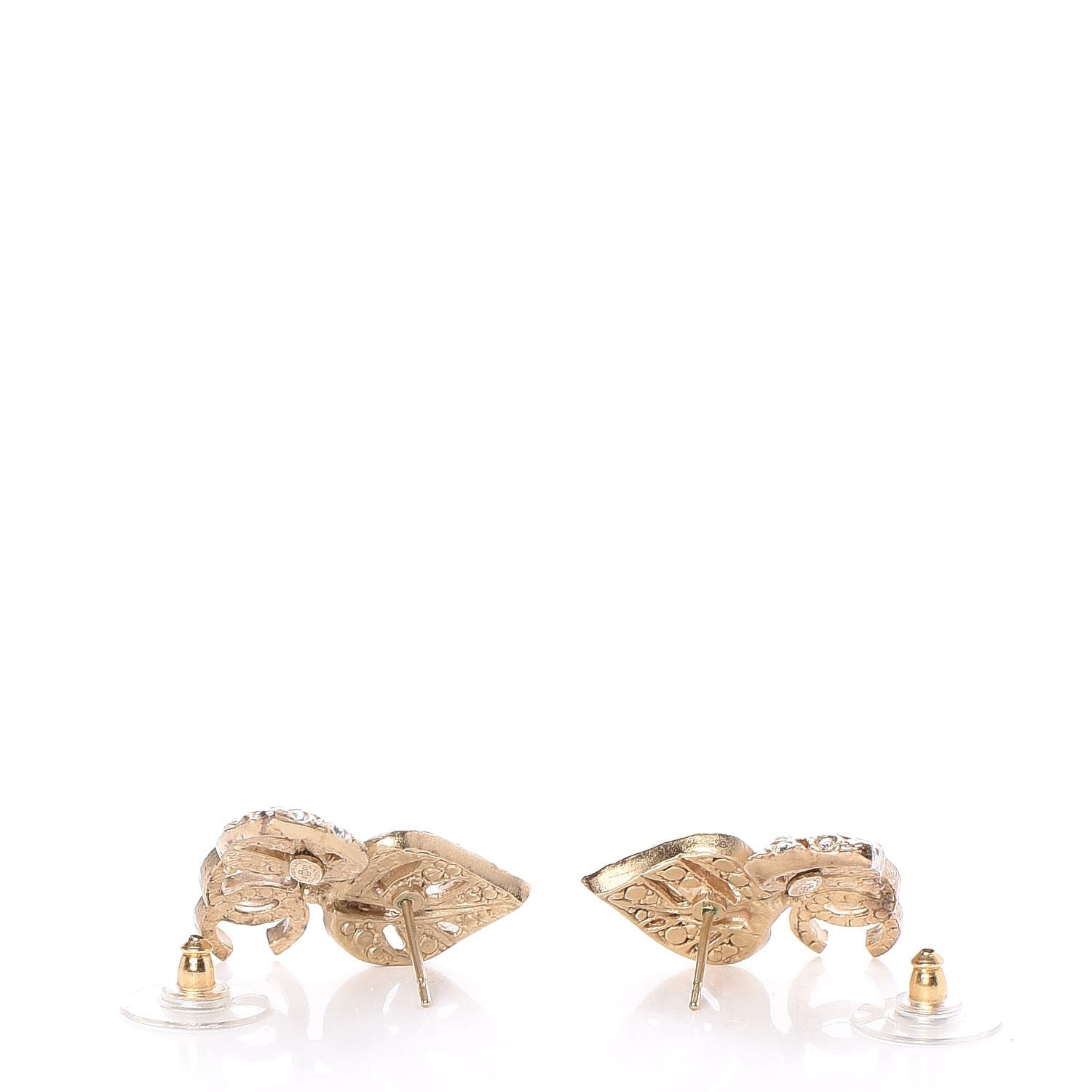 Chanel Crystal Pearl CC Leaf Earrings Gold 3 of 4