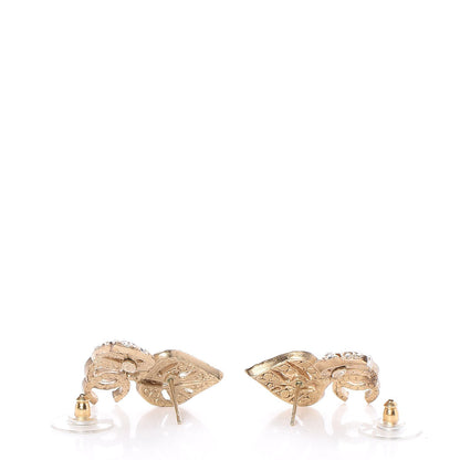 Chanel Crystal Pearl CC Leaf Earrings Gold 3 of 4