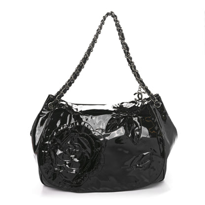 Chanel Patent Tweed Camellia Petals Large Flap Black 1 of 11