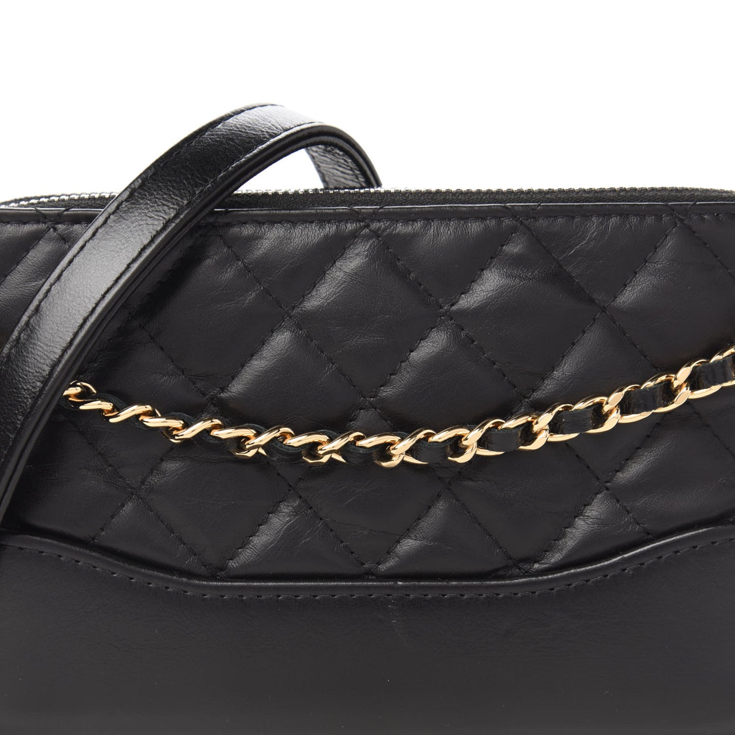 Aged Calfskin Quilted Small Gabrielle Clutch With Chain Black