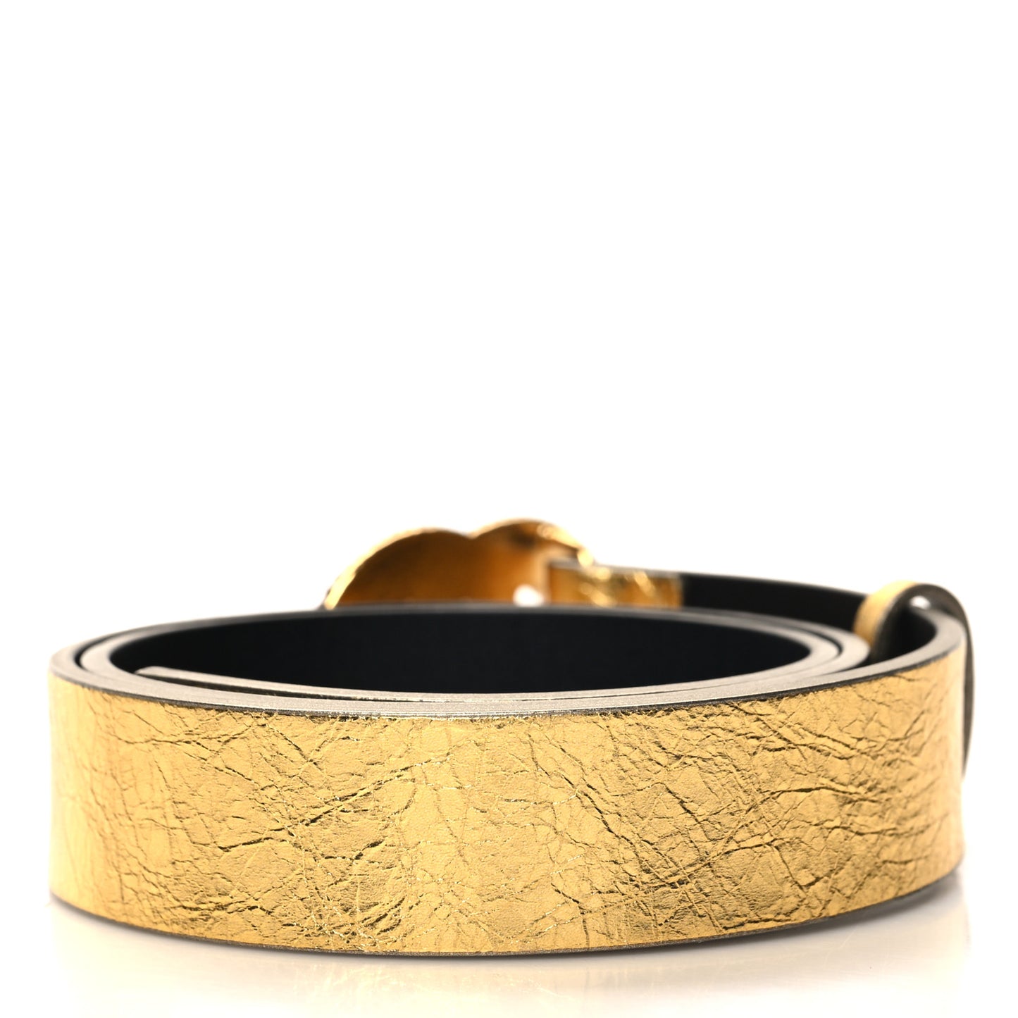 Metallic Calfskin Crystal Embellished CC Scarab Belt 70 28 Gold