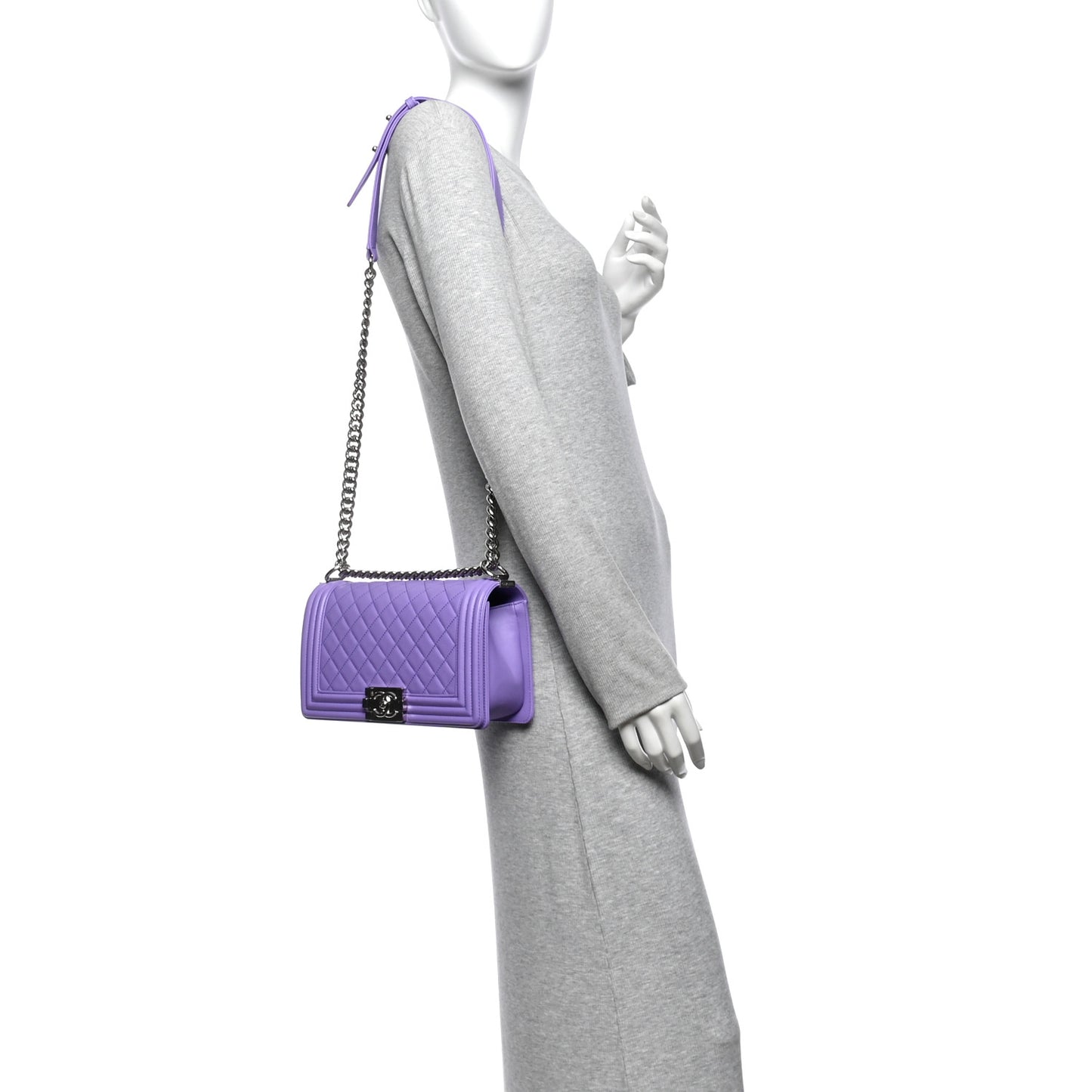 Calfskin Quilted Medium Boy Flap Purple