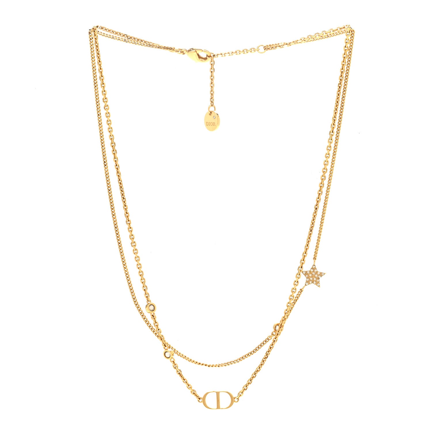 Christian Dior Metal Crystal Petit CD Double Necklace Gold 3 of 6