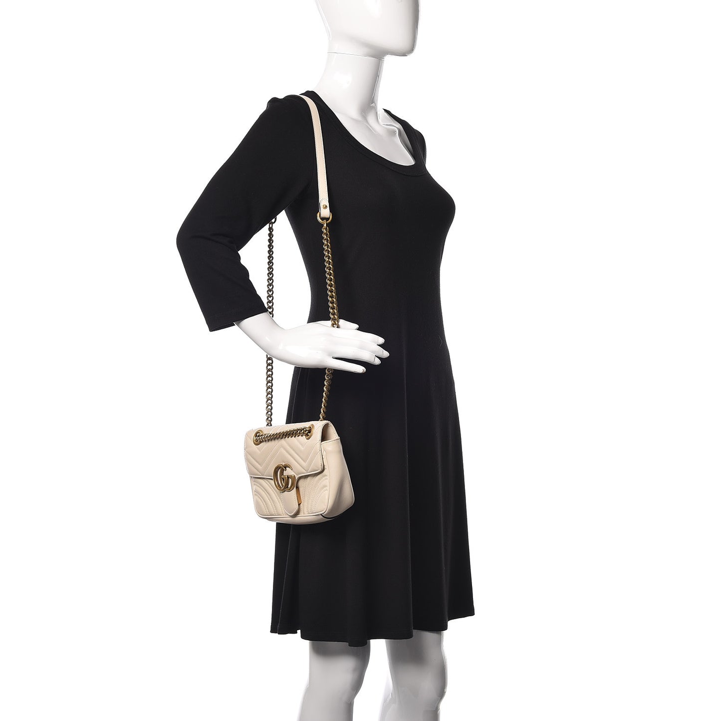Calfskin Matelasse Mini GG Marmont Shoulder Bag White