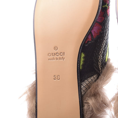 Gucci Brocade Fur Floral Womens Princetown Slippers 36 Black Anthracite 9 of 10