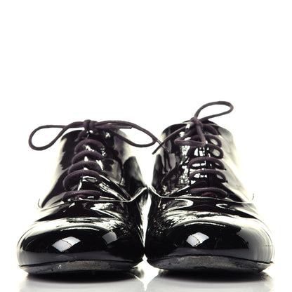 Chanel Patent Calfskin Pearl CC Lace Up Oxfords 39.5 Burgundy Black 2 of 10