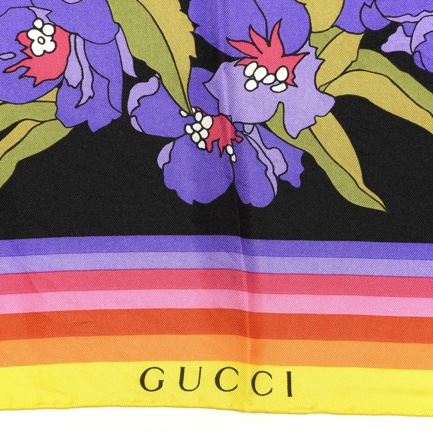 Gucci Silk Degrade Floral Square Scarf Black Multicolor 3 of 5
