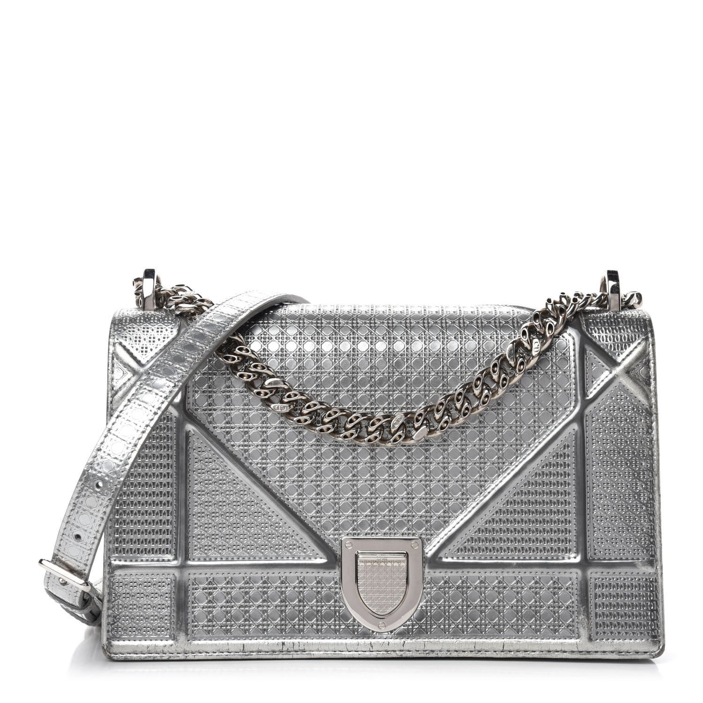 Metallic Patent Micro-Cannage Medium Diorama Flap Bag Silver