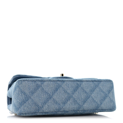 Chanel Printed Denim Quilted Small Double Flap Light Blue 4 of 12