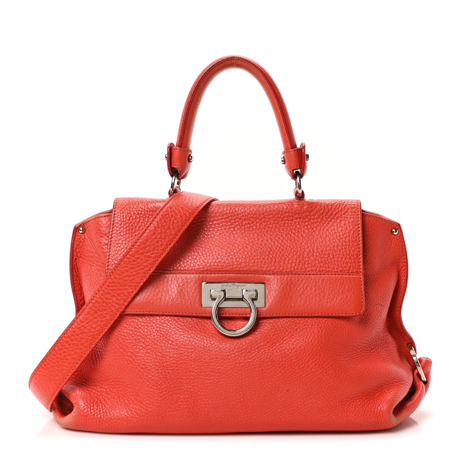 Salvatore Ferragamo Grained Calfskin Large Sofia Satchel Sunset 1 of 9
