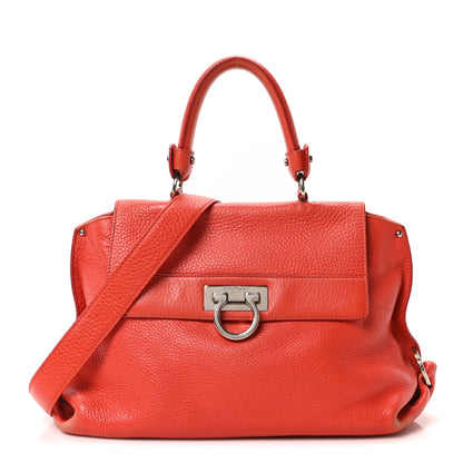 Salvatore Ferragamo Grained Calfskin Large Sofia Satchel Sunset 1 of 9