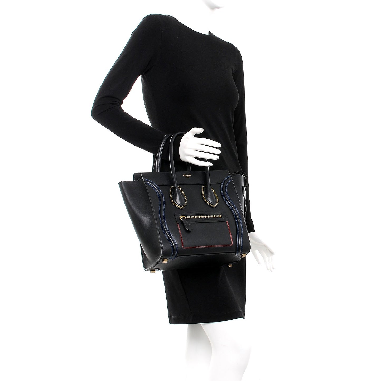 Smooth Calfskin Multicolor Double Stitching Micro Luggage Black