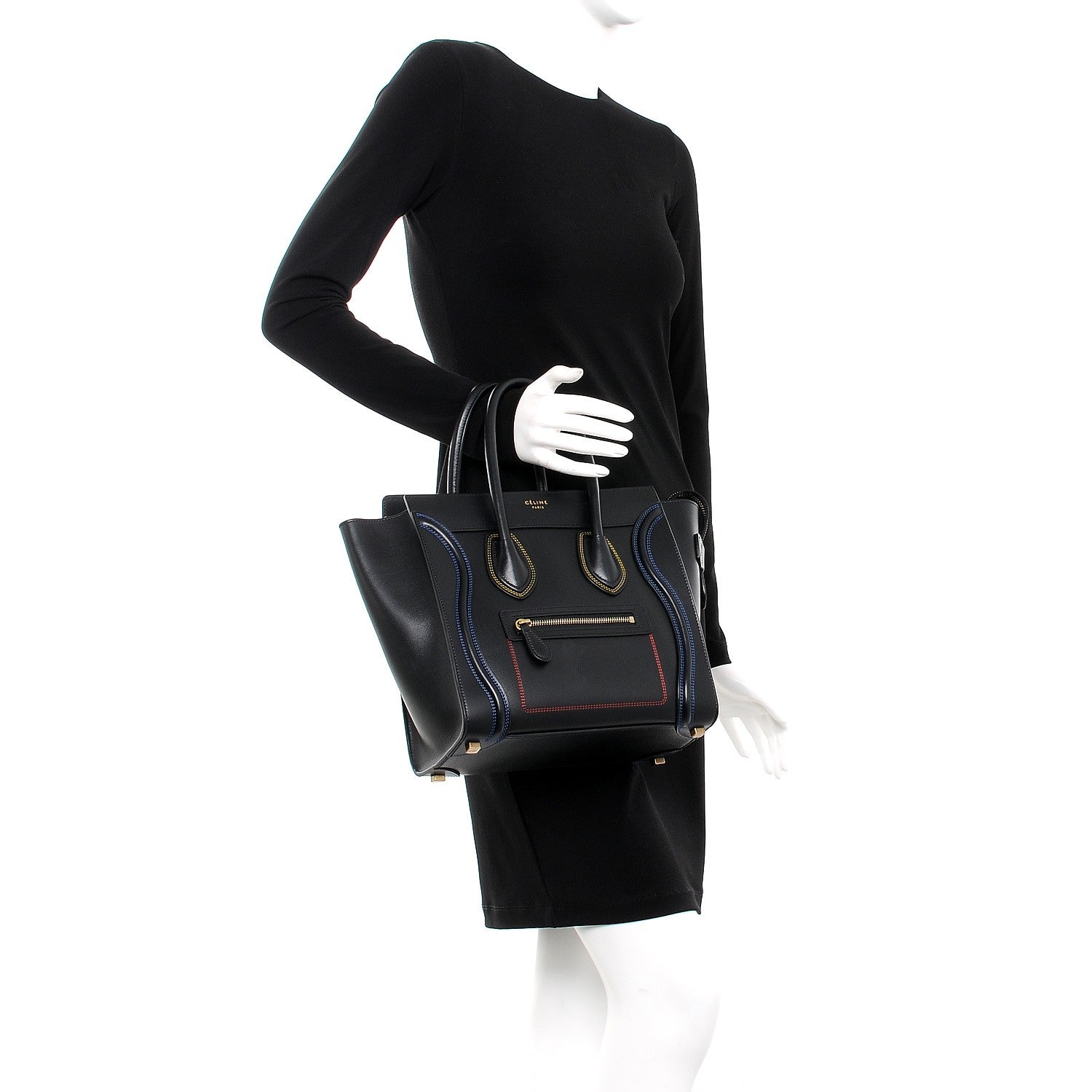 Celine Smooth Calfskin Multicolor Double Stitching Micro Luggage Black 2 of 7
