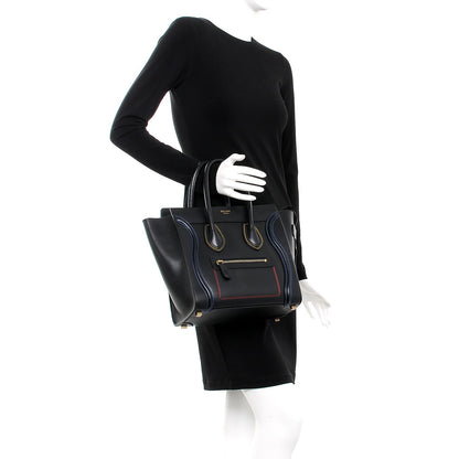 Celine Smooth Calfskin Multicolor Double Stitching Micro Luggage Black 2 of 7