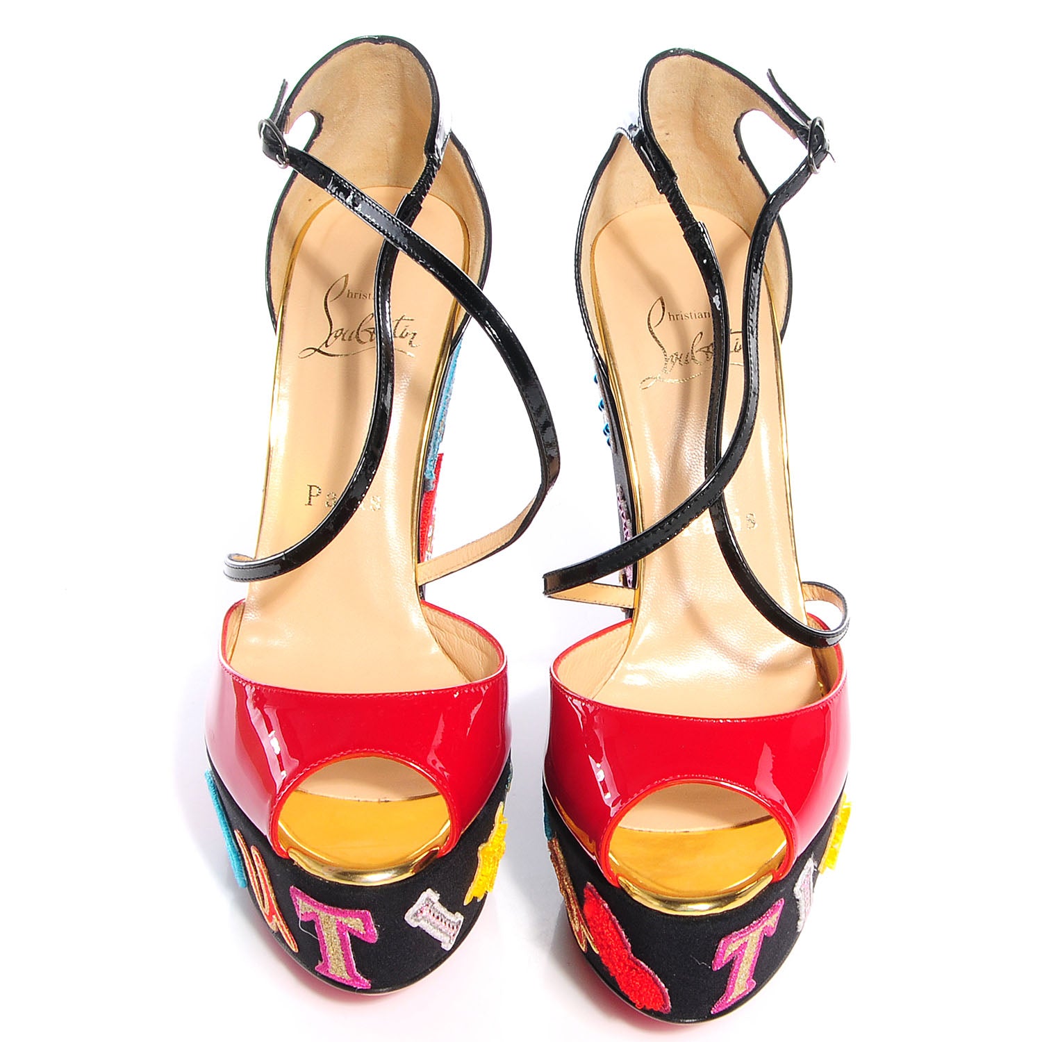 Christian Louboutin Patent Loubi Zeppa 140 Wedges 37.5 Black Red 2 of 6