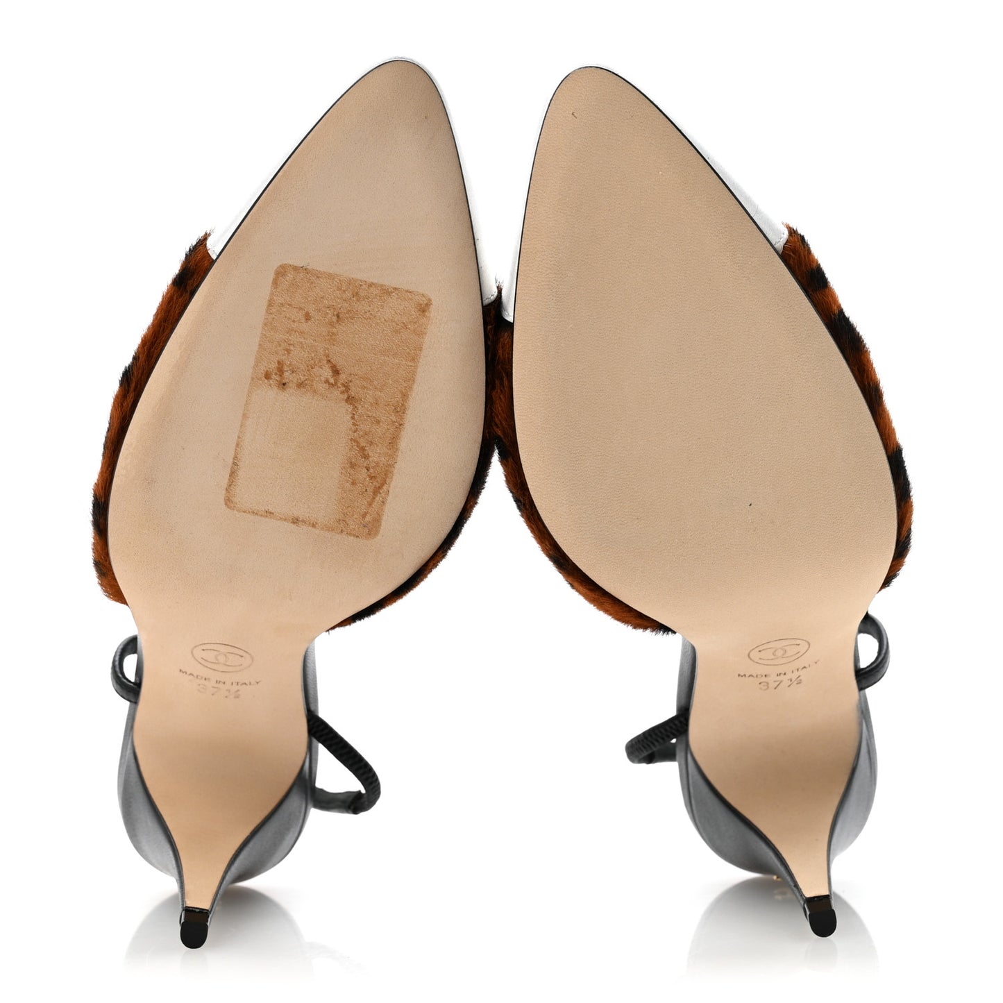Lambskin Mixed Fibers Pony Hair Slingback Pumps 37.5 Brown Black White