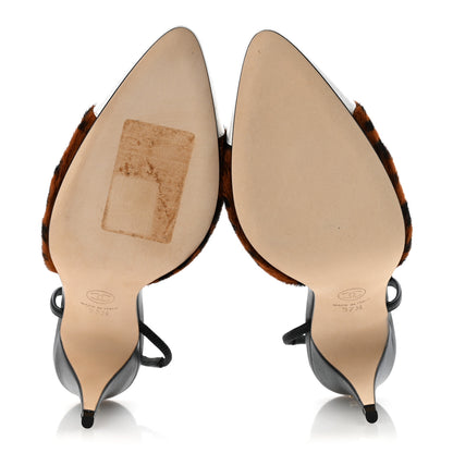 Chanel Lambskin Mixed Fibers Pony Hair Slingback Pumps 37.5 Brown Black White 6 of 10