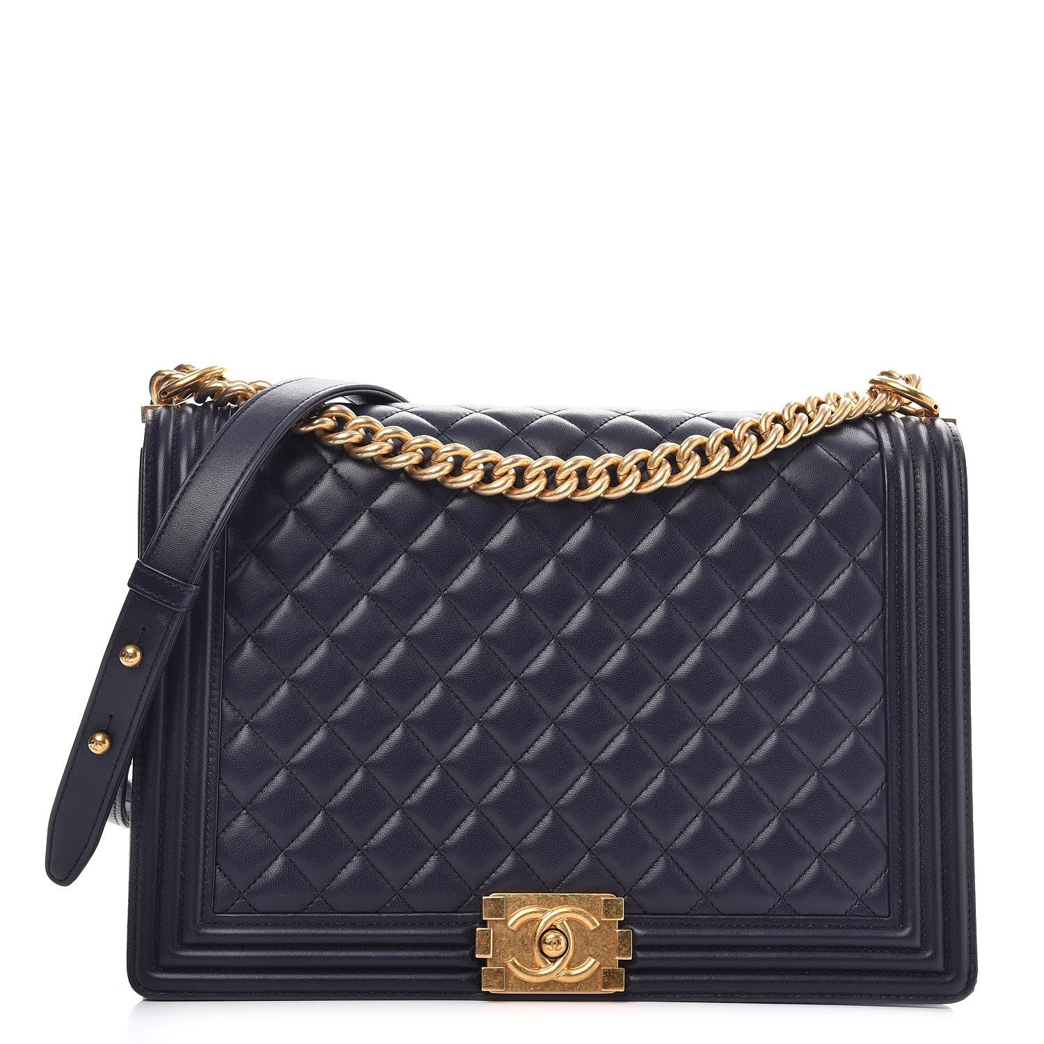 Chanel Lambskin Quilted Large Boy Flap Dark Navy 1 of 8