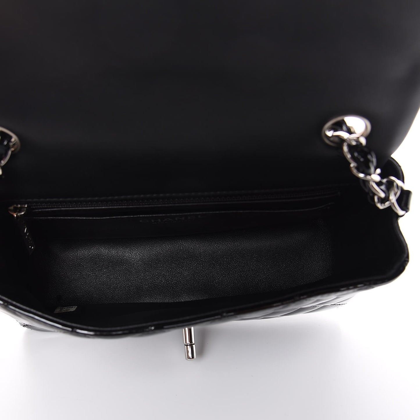 Patent Calfskin Quilted Mini Rectangular Flap Black