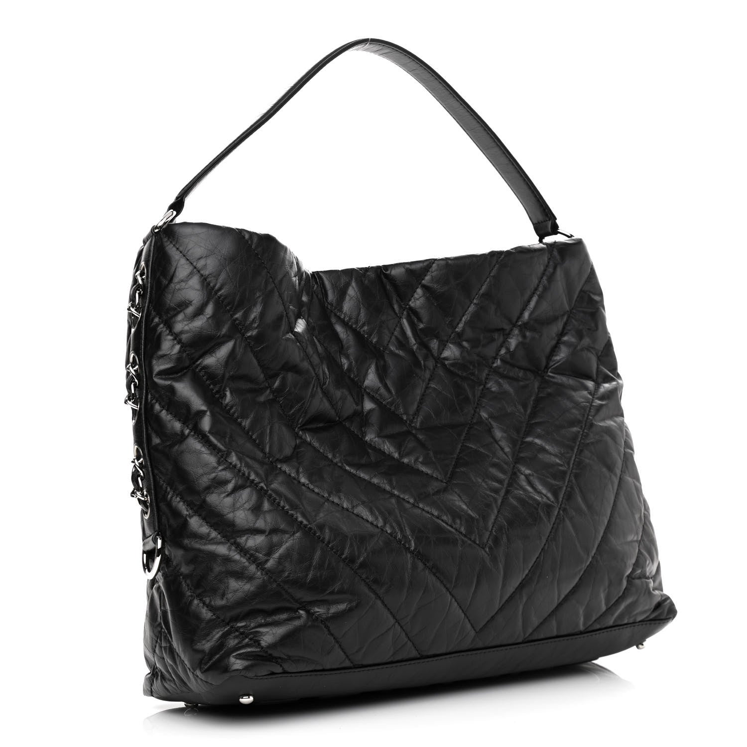Chanel Aged Calfskin Chevron Small Big Bang Hobo Black 2 of 10