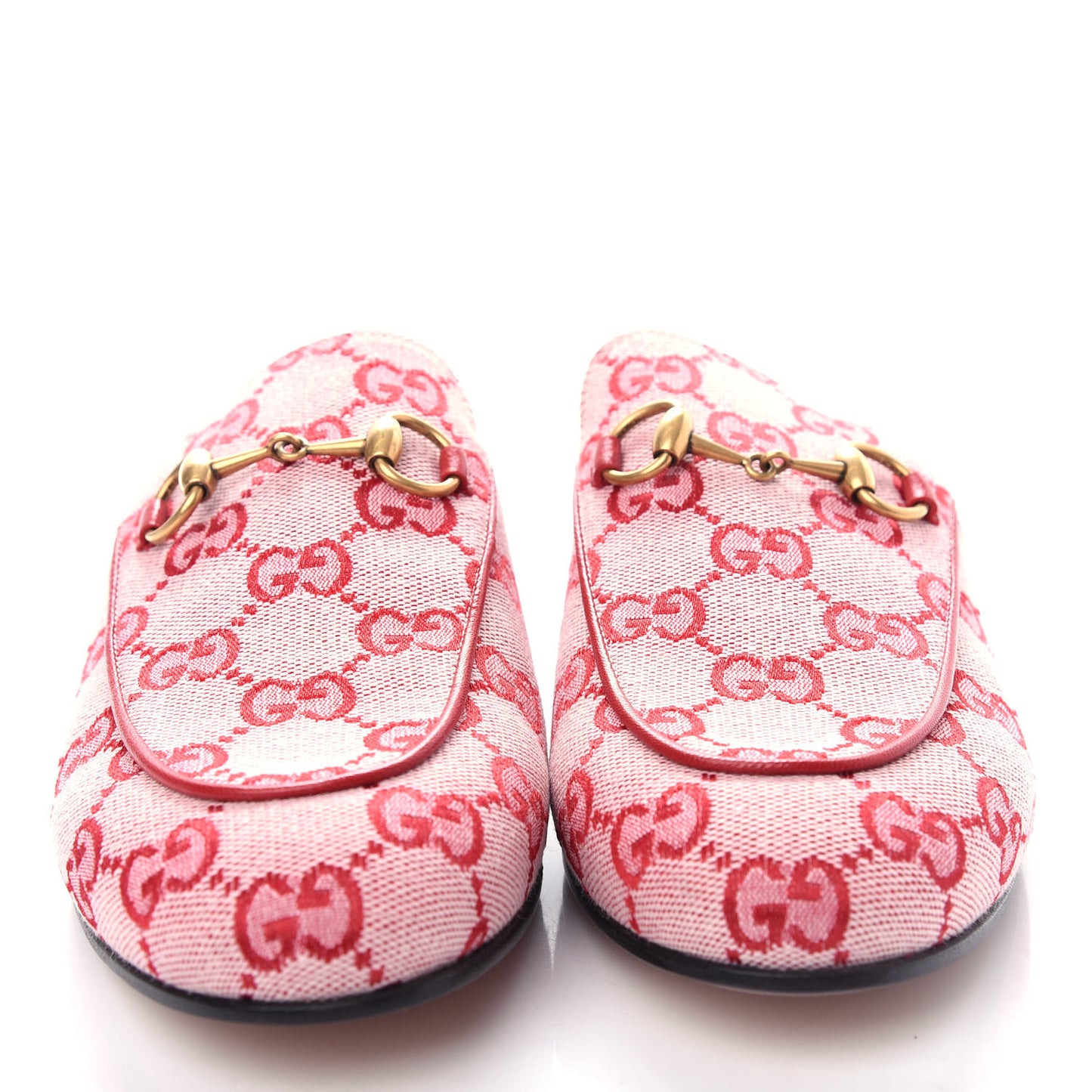 Canvas GG Monogram Horsebit Womens Princetown Slippers 36.5 Gardenia Hibiscus Red