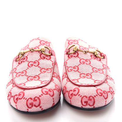 Gucci Canvas GG Monogram Horsebit Womens Princetown Slippers 36.5 Gardenia Hibiscus Red 5 of 11