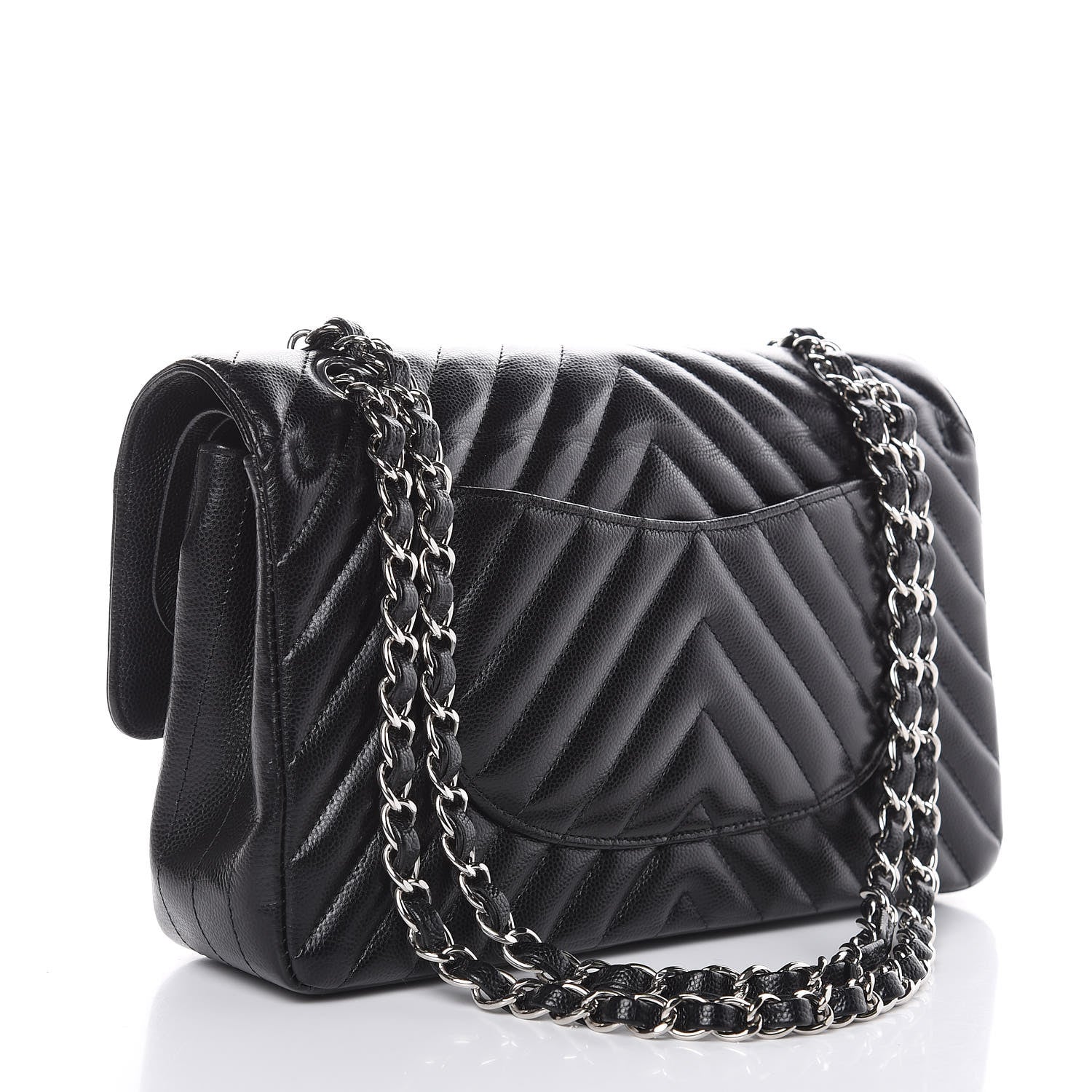 Chanel Caviar Chevron Quilted Medium Double Flap Black 3 of 18