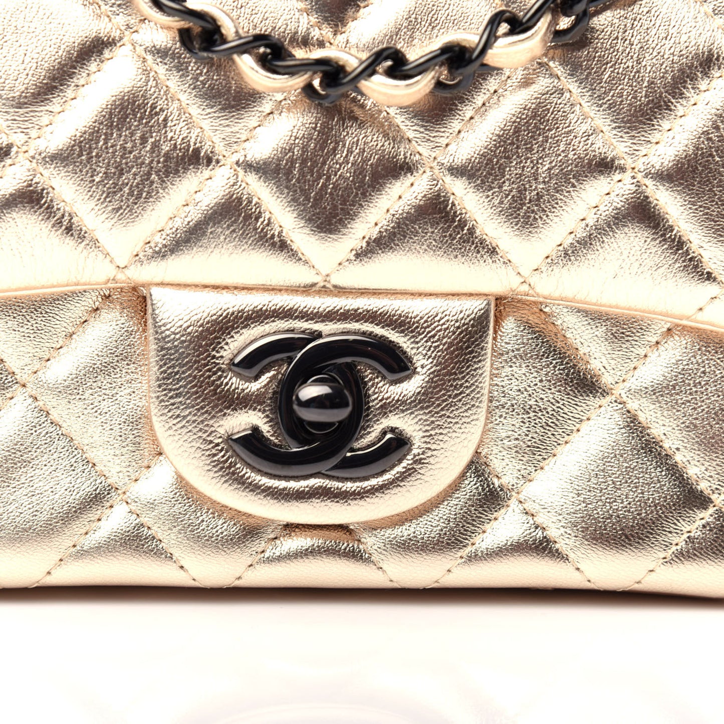 Metallic Lambskin Quilted Mini Square Flap Gold Black