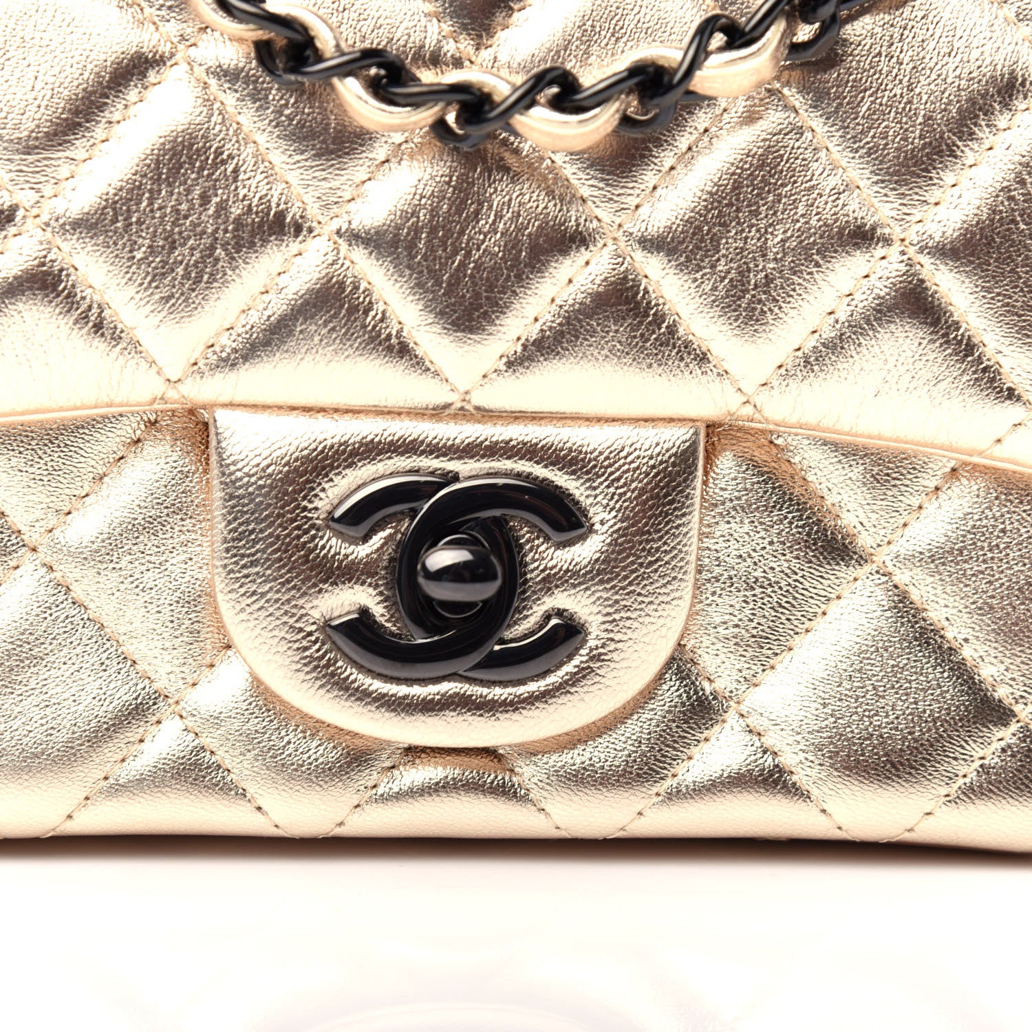 Chanel Metallic Lambskin Quilted Mini Square Flap Gold Black 11 of 11