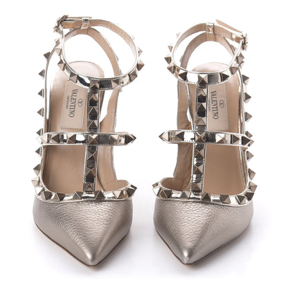 Valentino Garavani Metallic Pebbled Calfskin Patent Rockstud Ankle Strap 100mm Pumps 36 Skin 2 of 8