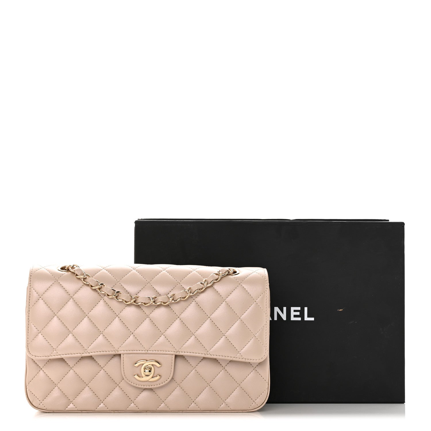 Chanel Iridescent Lambskin Quilted Medium Double Flap Light Beige 14 of 14