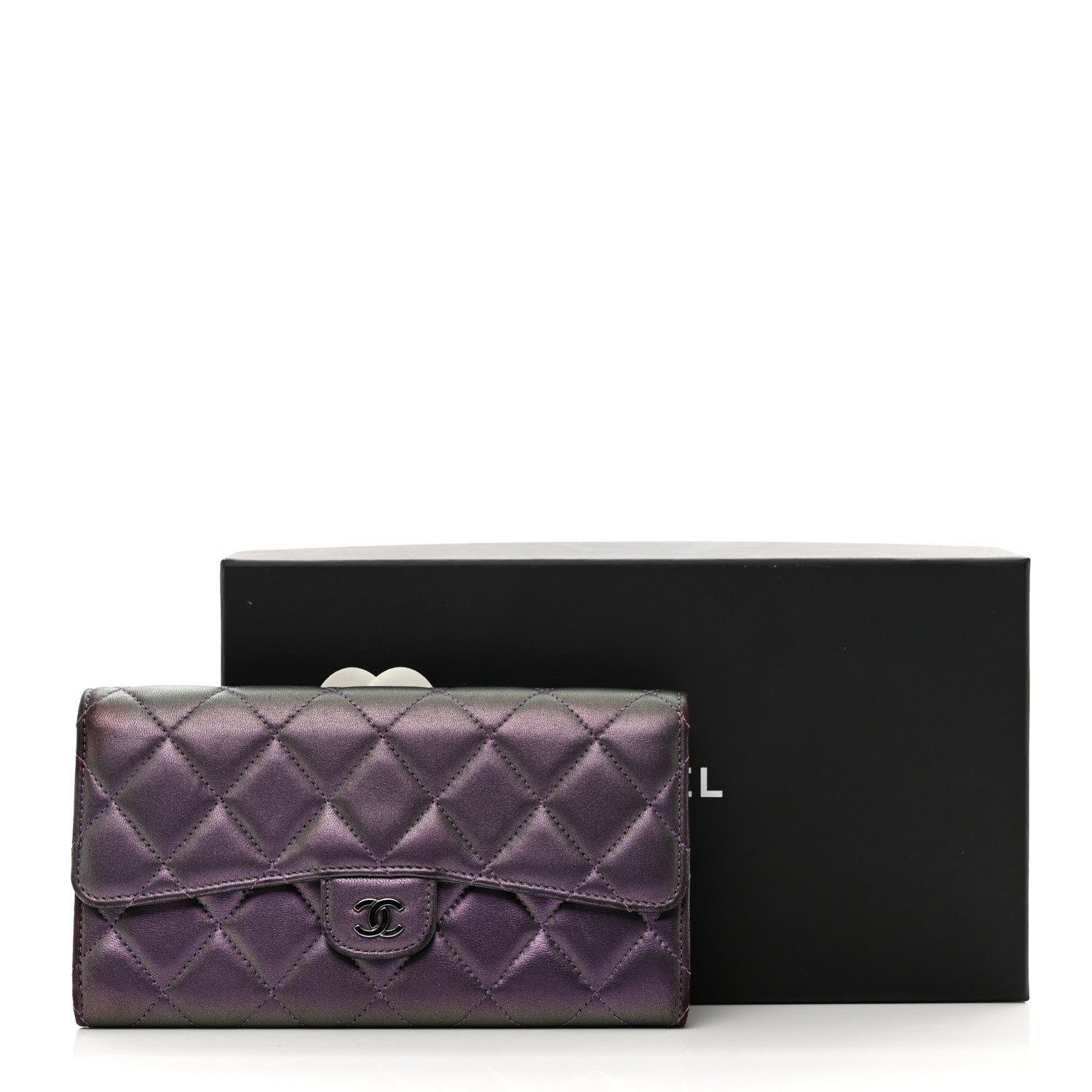 Chanel Iridescent Lambskin Quilted Large Gusset Flap Wallet Purple 10 of 10