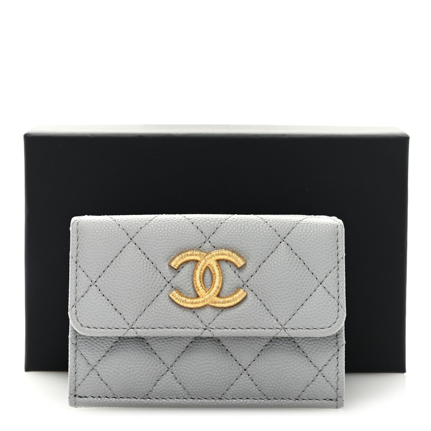 Chanel Caviar Quilted Textured CC Double Flap Wallet Grey 8 of 8