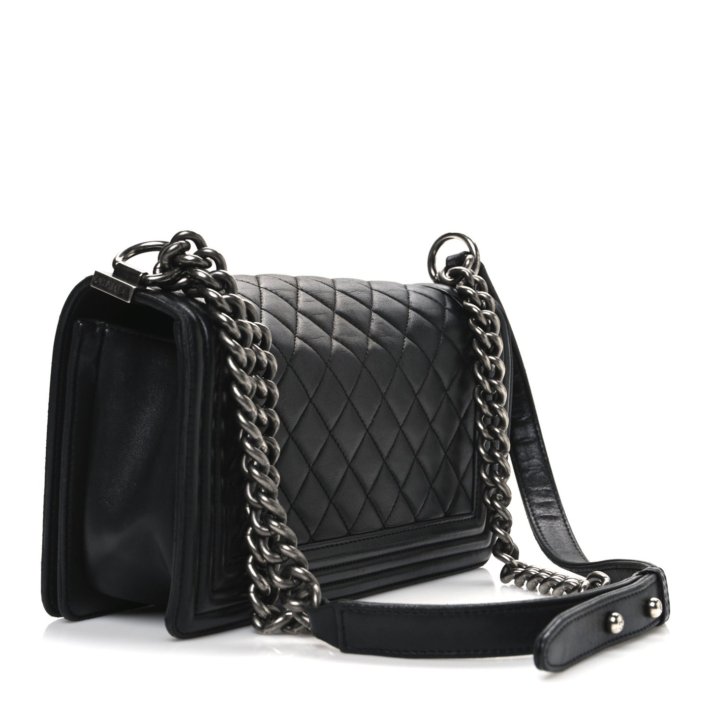 Lambskin Quilted Medium Boy Flap Black