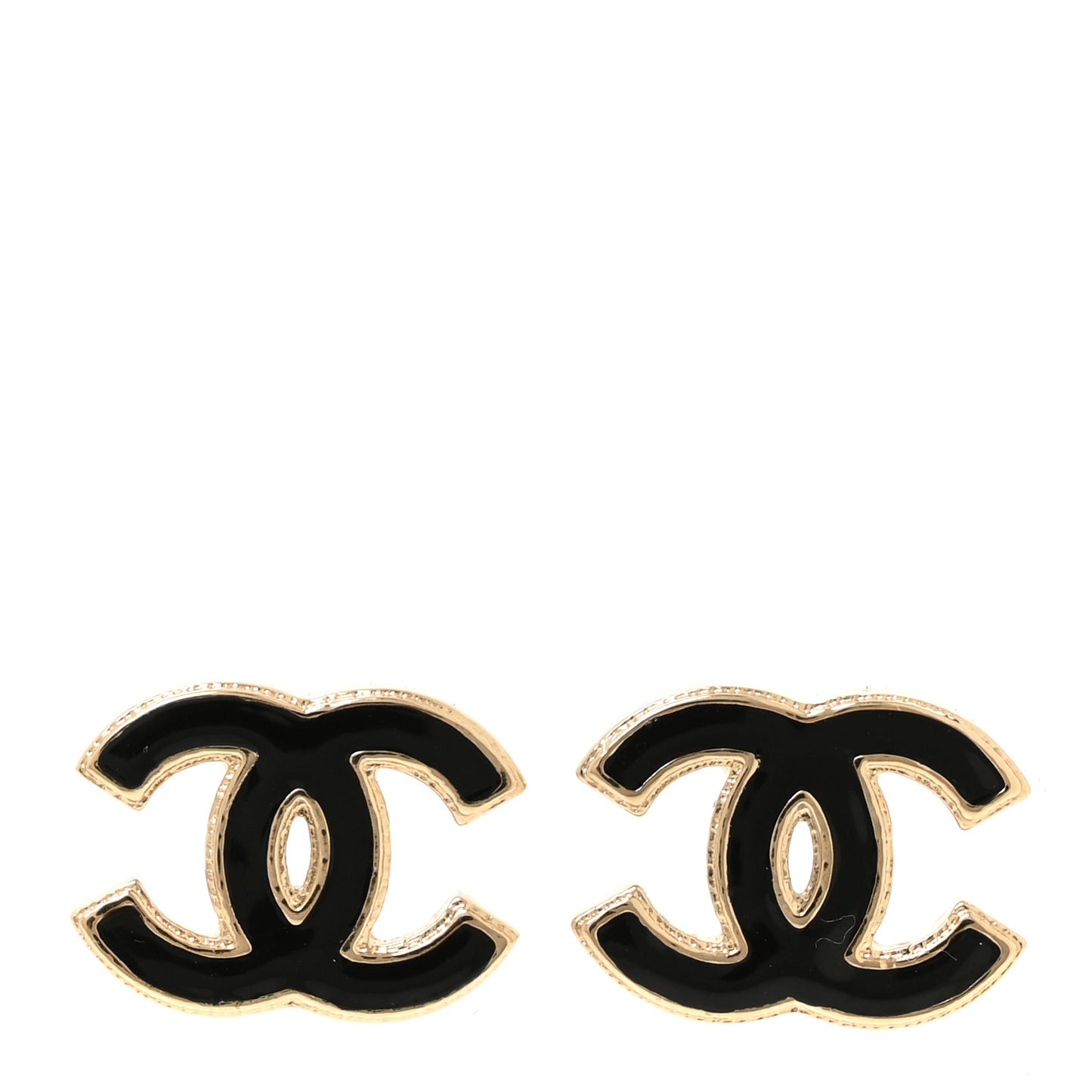 Metal Enamel CC Earrings Black Gold
