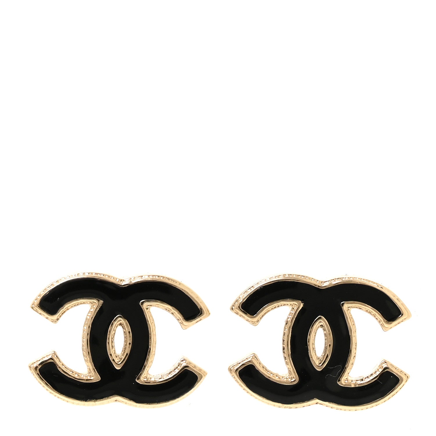 Chanel Metal Enamel CC Earrings Black Gold 1 of 5