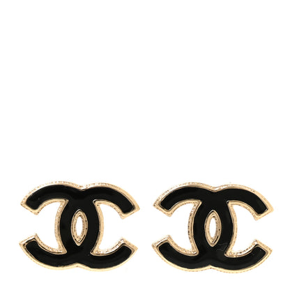 Chanel Metal Enamel CC Earrings Black Gold 1 of 5