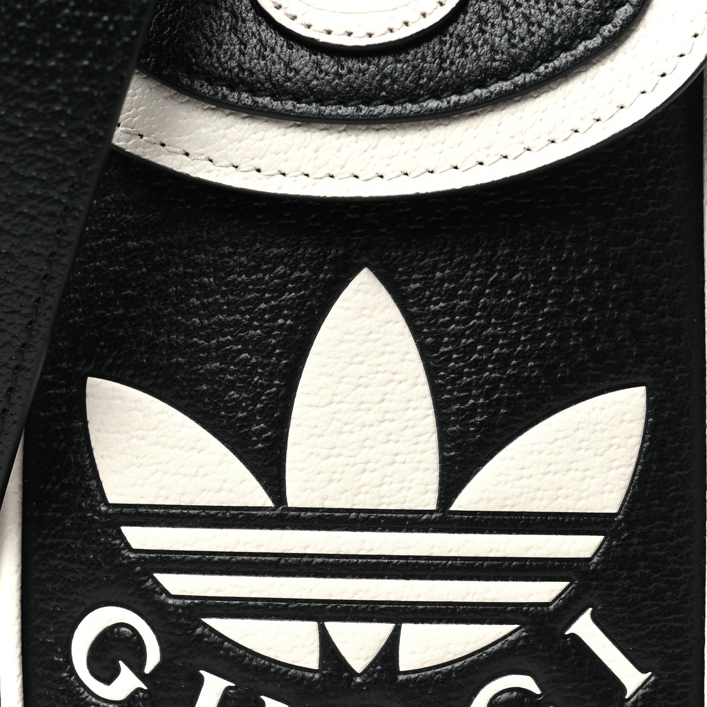 X ADIDAS Textured Dollar Calfskin Trefoil Embossed Phone Crossbody Bag Black Off White