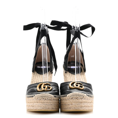 Gucci Nappa Matelasse GG Marmont Ankle Wrap Platform 35/120mm Espadrille Wedges 39 Black 3 of 11