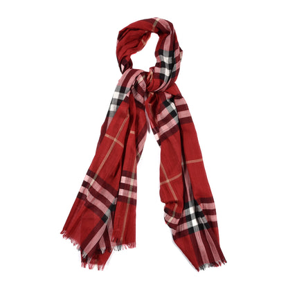 Burberry Wool Silk House Check Lightweight Scarf Red 1 of 3