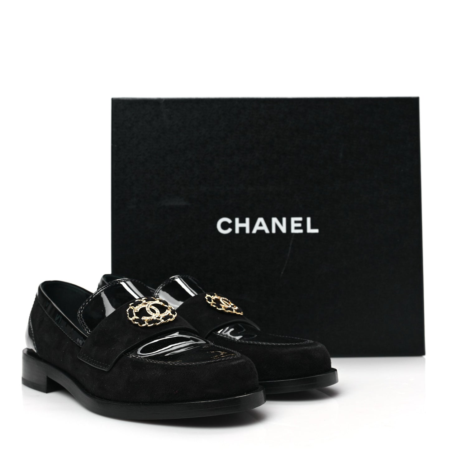 Patent Calfskin Suede Kidskin CC Mocassin Loafers 37 Black