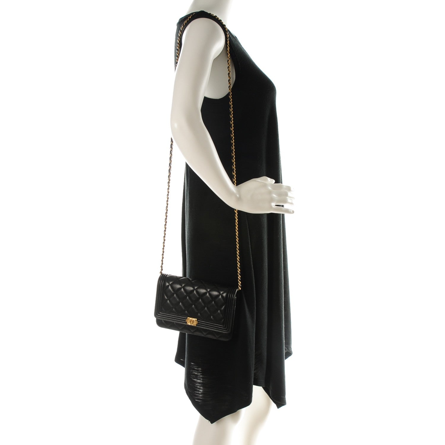 Chanel Lambskin Quilted Boy Wallet On Chain WOC Black 2 of 8
