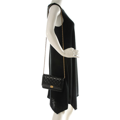 Chanel Lambskin Quilted Boy Wallet On Chain WOC Black 2 of 8