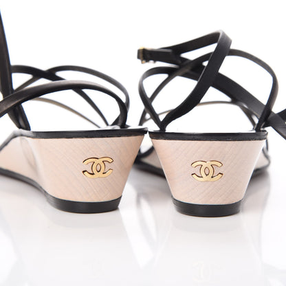 Chanel Lambskin Wedge Sandals 38 Black 9 of 10