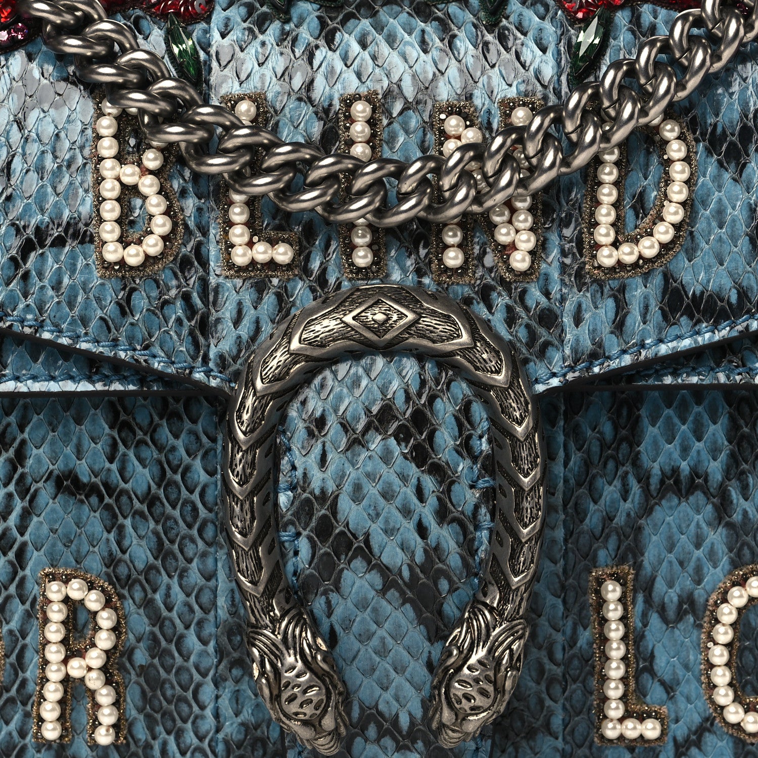 Gucci Snakeskin Blind For Love Embroidered Small Dionysus Shoulder Bag Ultramarine Multicolor 8 of 10