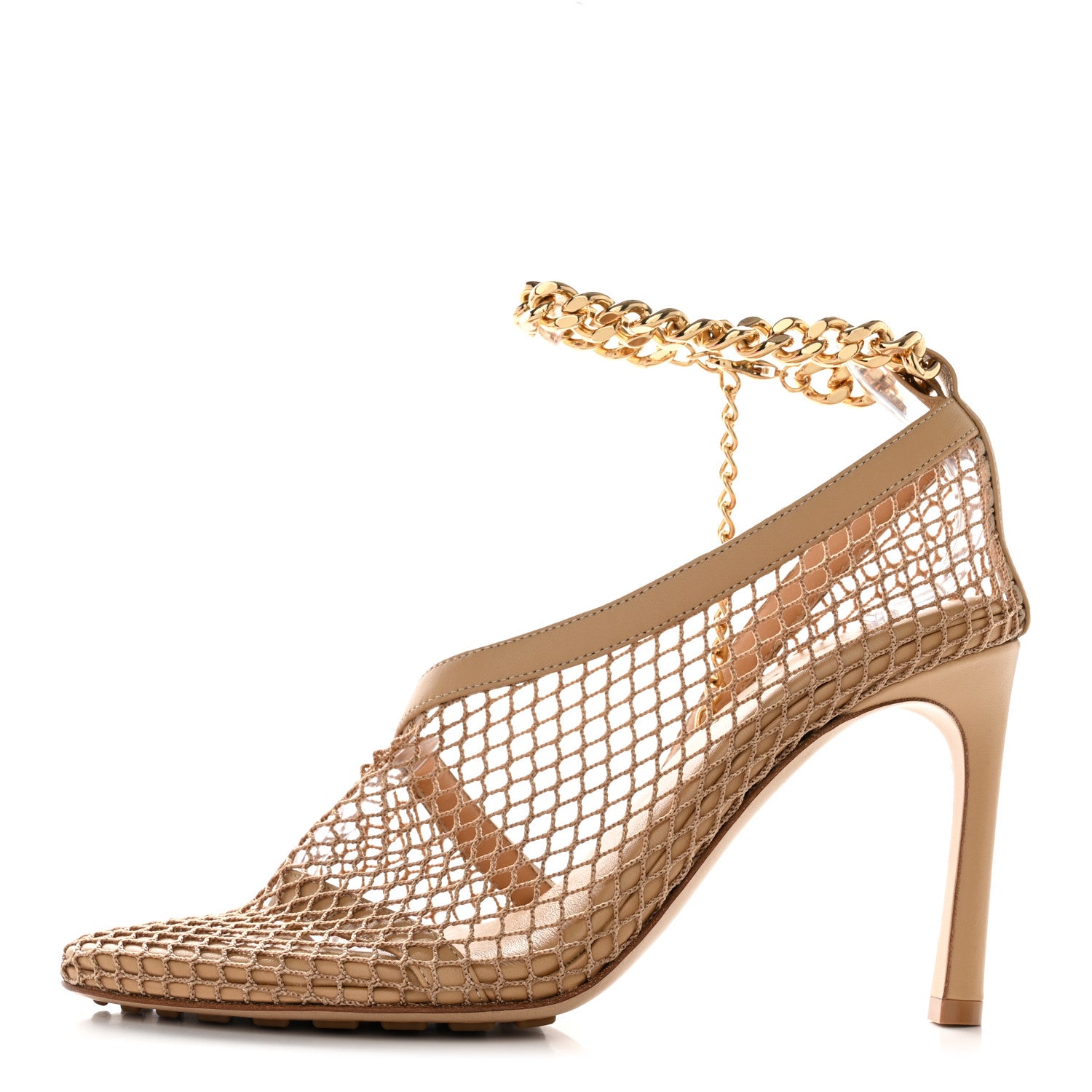 Bottega Veneta Mesh Nappa Chunky Chain Sandals 35.5 Beige Pony 1 of 8