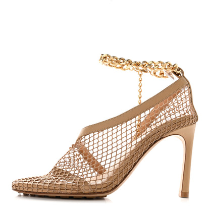 Bottega Veneta Mesh Nappa Chunky Chain Sandals 35.5 Beige Pony 1 of 8