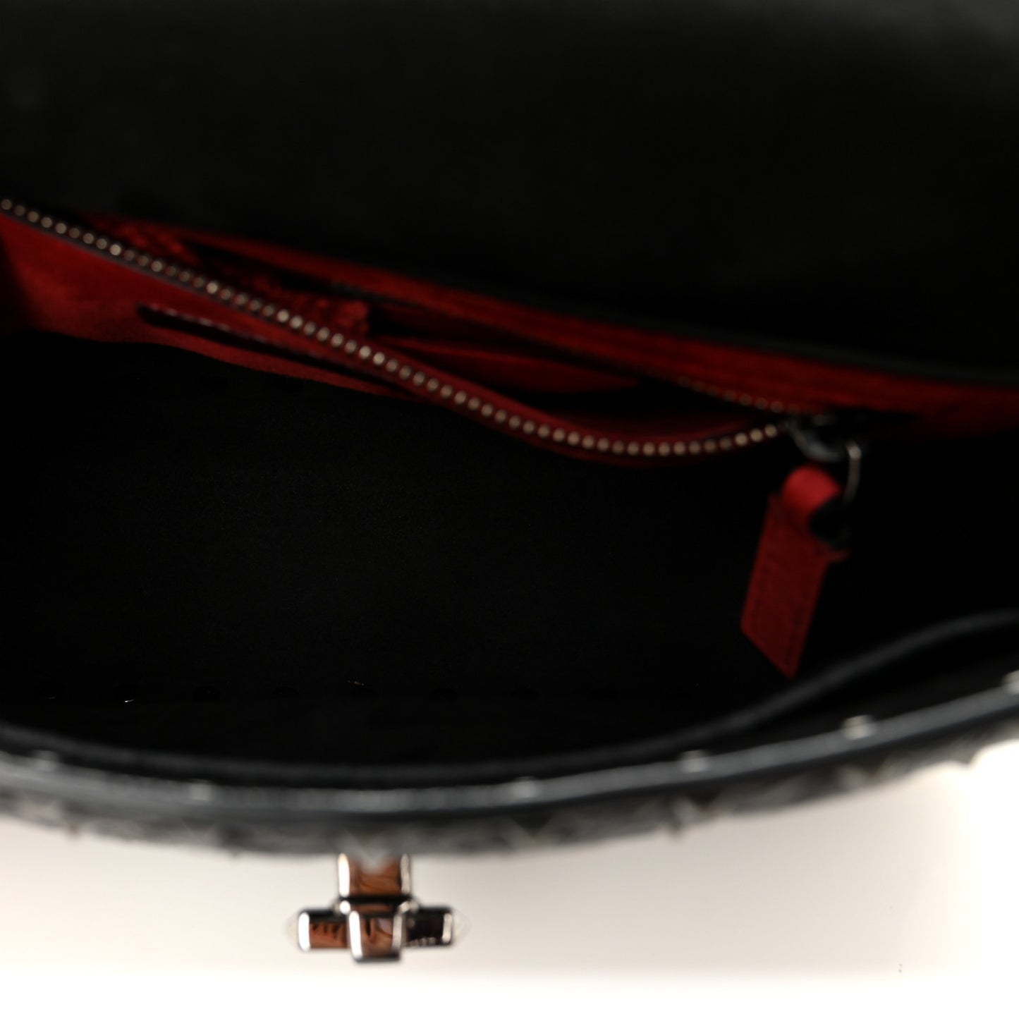 Craquele Nappa Medium Rockstud Spike Shoulder Bag Black