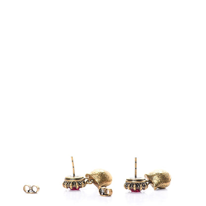 Gucci Metal Crystal Feline Earrings Aged Gold 3 of 4