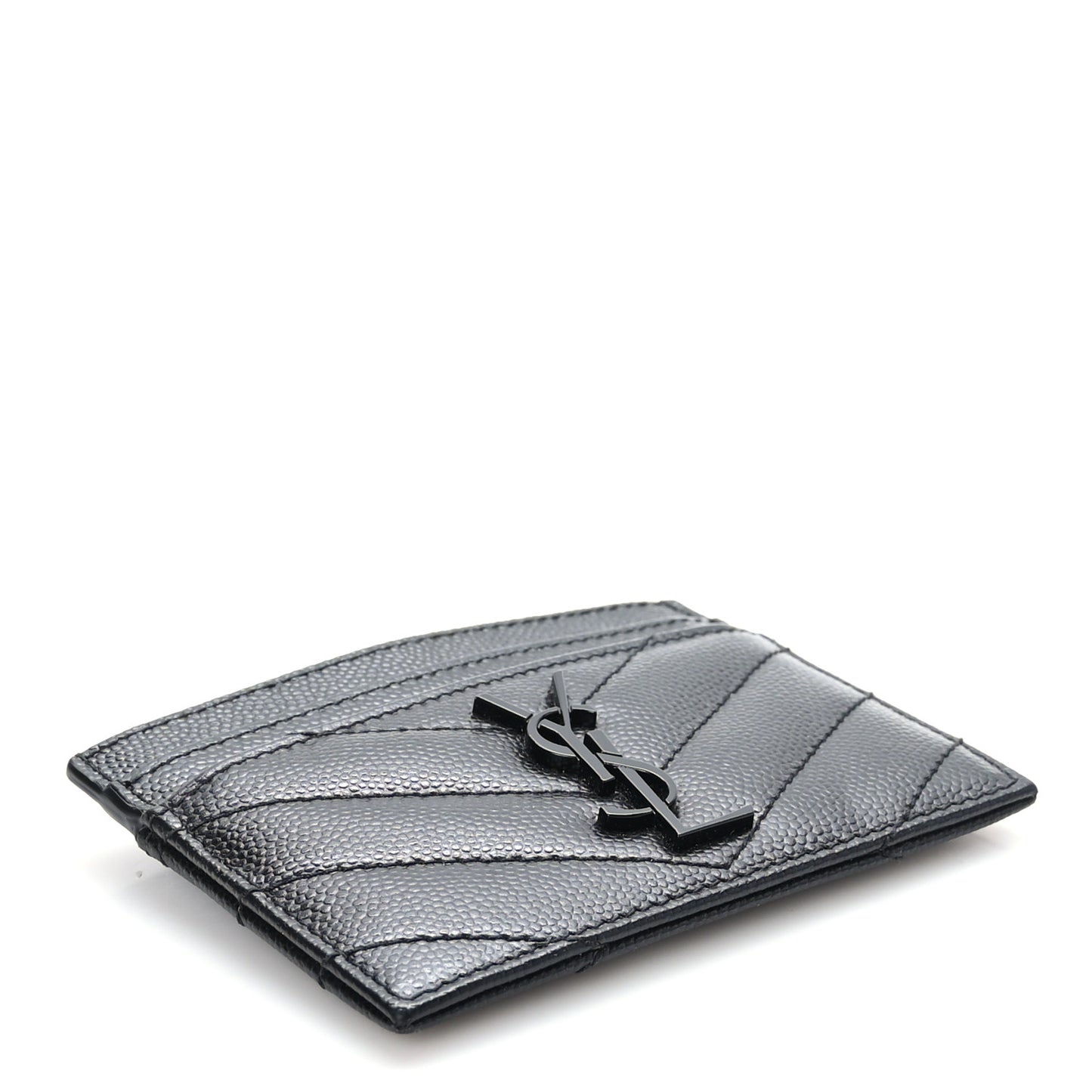 Grain De Poudre Matelasse Chevron Monochrome Monogram Credit Card Case Black